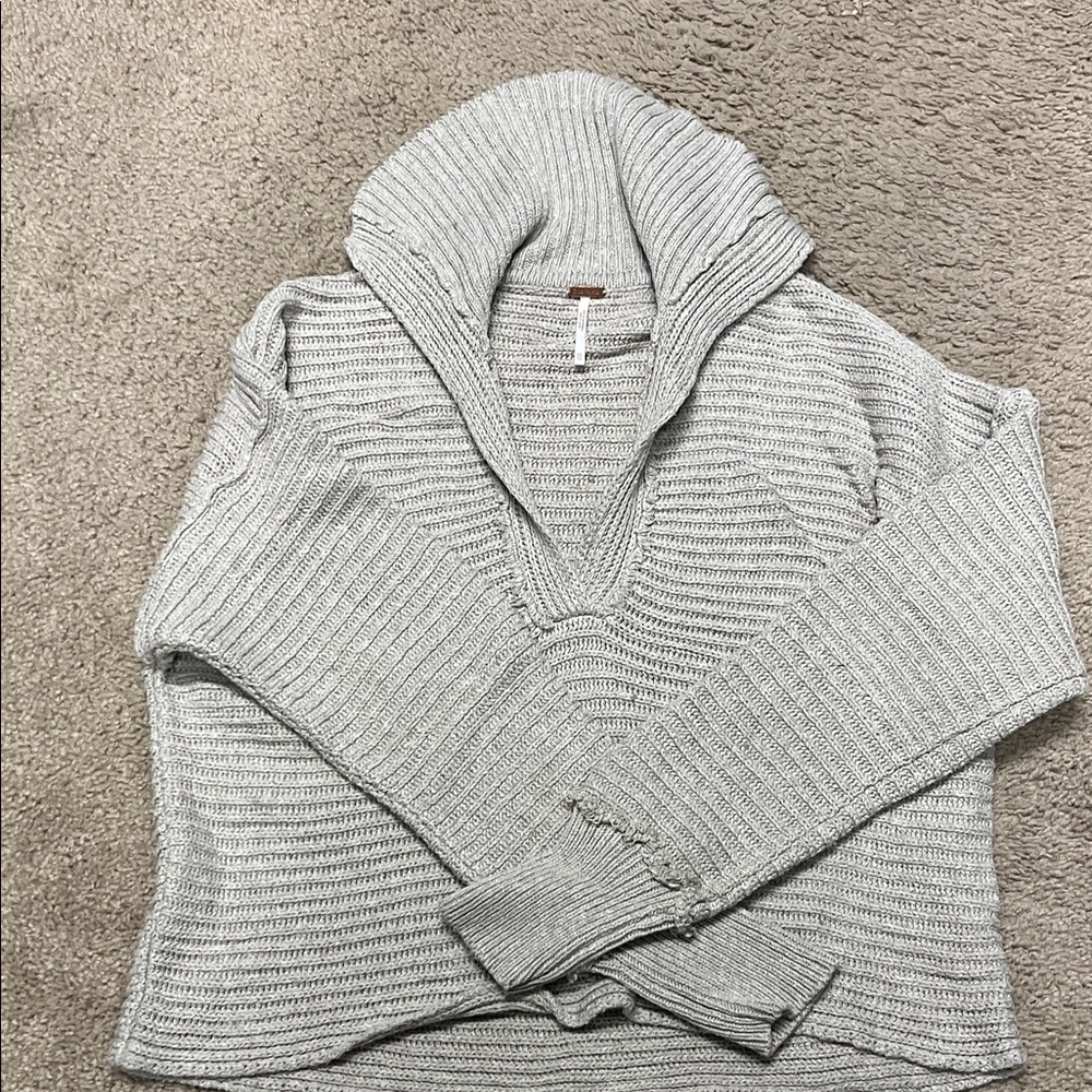 Free People Gray Ribbed Sweater